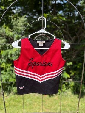 Red Black "Spartans" Cheer Top Sleeveless Youth XL Adult Small Costume Cosplay